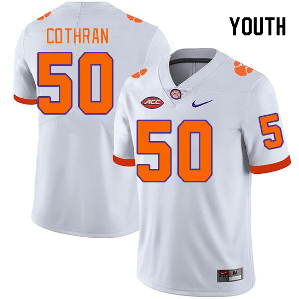 Youth Clemson Tigers Fletcher Cothran #50 College White NCAA Authentic Football Stitched Jersey 23VX30KC
